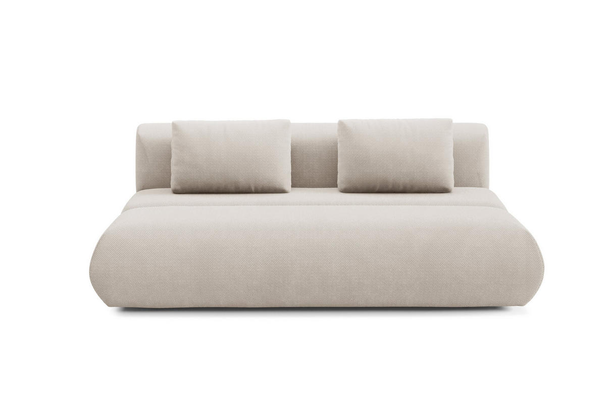 BETTSOFA ATOMO Beige Velours-Stoff mit Schlaffunktion - Beige, Holz (217/82/134cm) - MASSENO