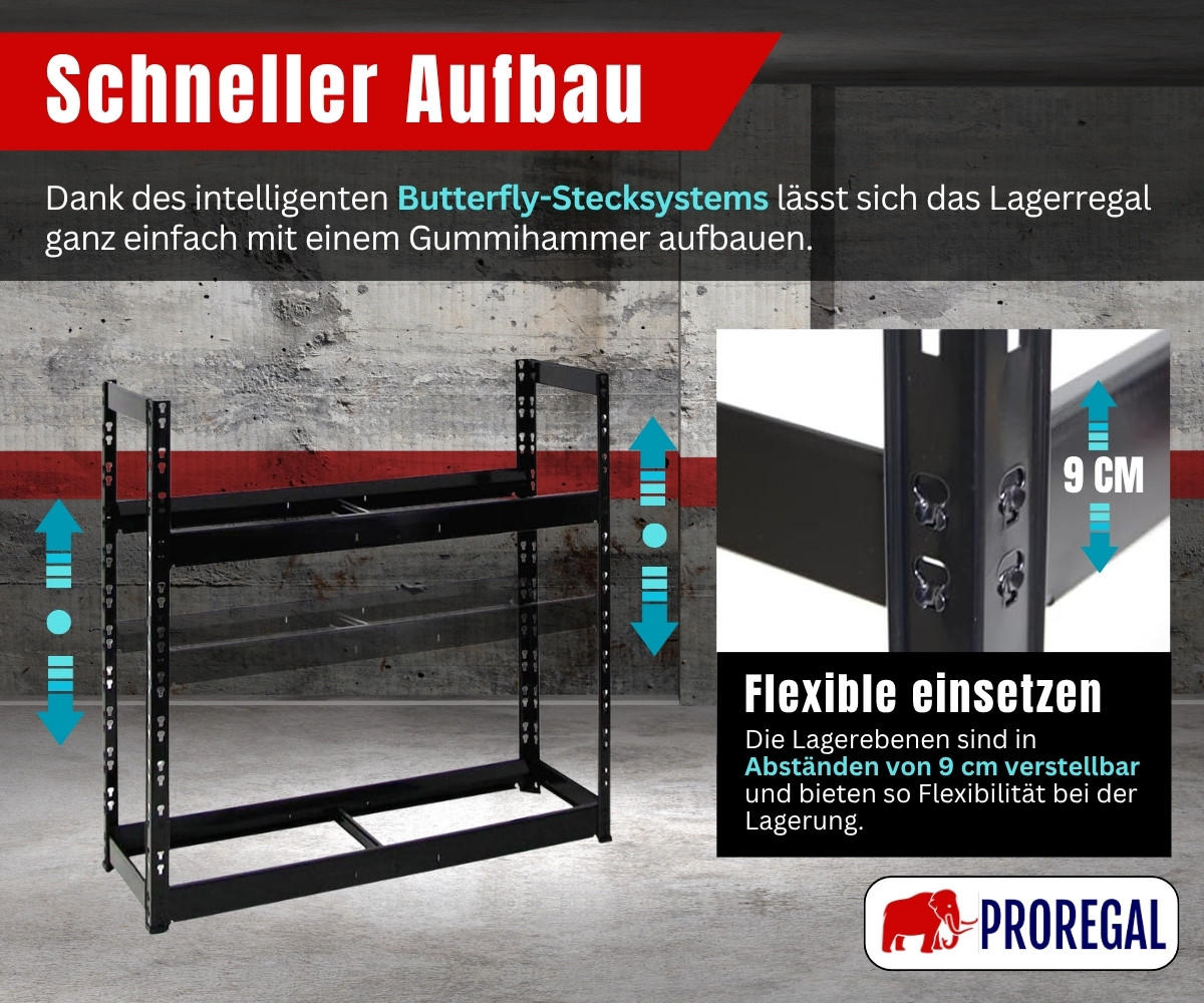 REIFENREGAL Tiger 100x110x35 cm 150 kg Fachlast bis zu 8 Reifen auf 2 Ebenen Schwarz - Schwarz, Metall (110/100/35cm) - PROREGAL