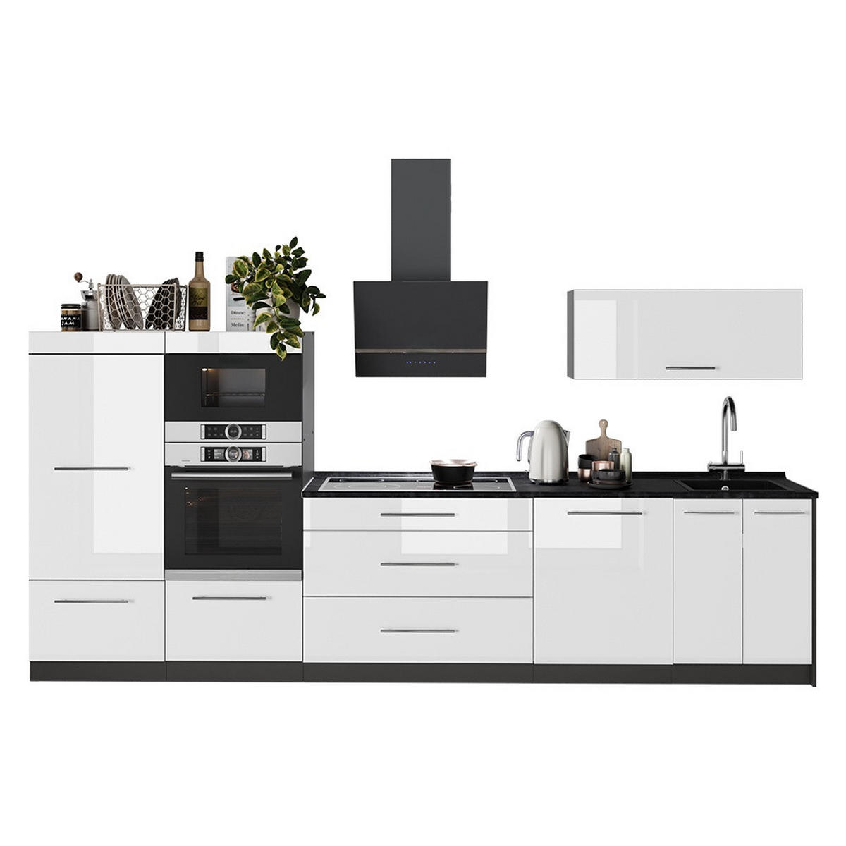 KÖK Fame-Line, Vit högblank/antracit, 340 cm utan bänkskiva - Antracit/Vit högglans, Träbaserade material (340/153.6/51.6cm) - Vicco