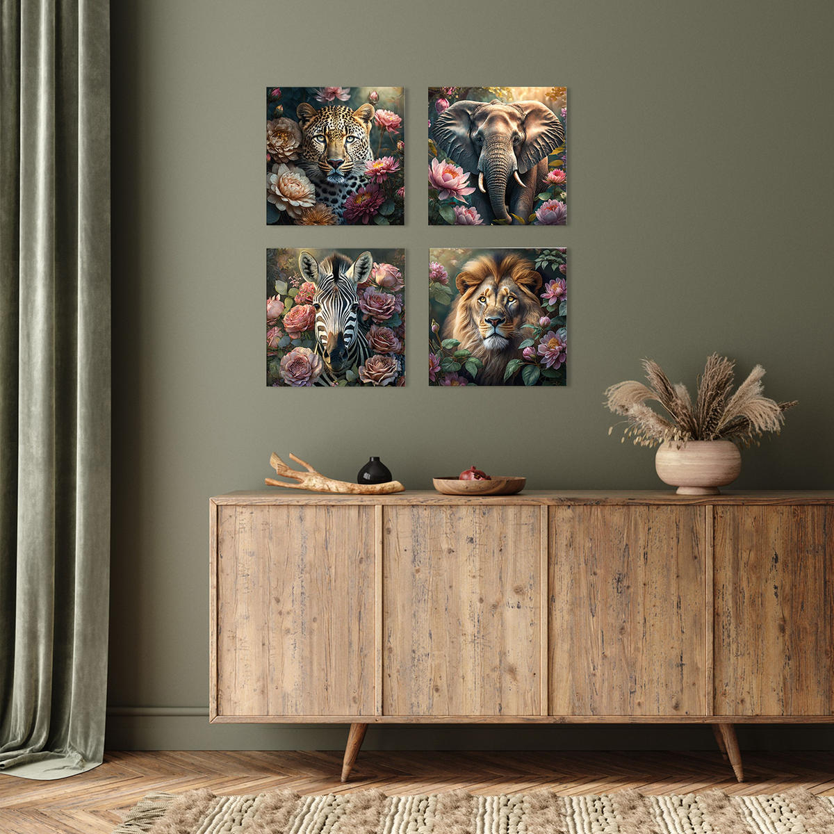 GLASBILD 30×30 cm Leopard Blumen - Rosa, Glas (30/30cm) - artissimo