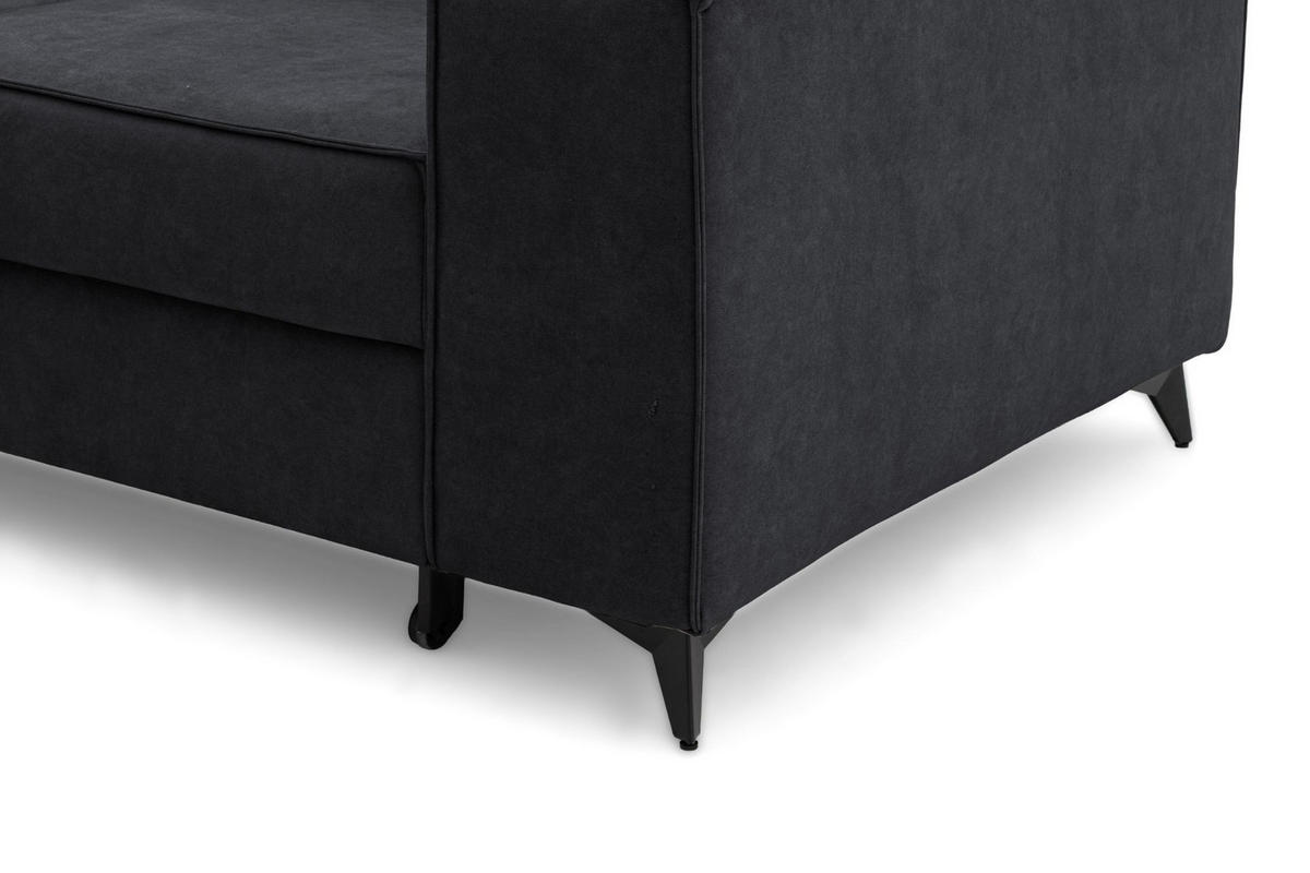 ECKSOFA PURE L Links mit Schlaffunktion 127x199 Velours Graphit - Graphitfarben/Schwarz, Holz/Textil (281/204cm) - Muffo