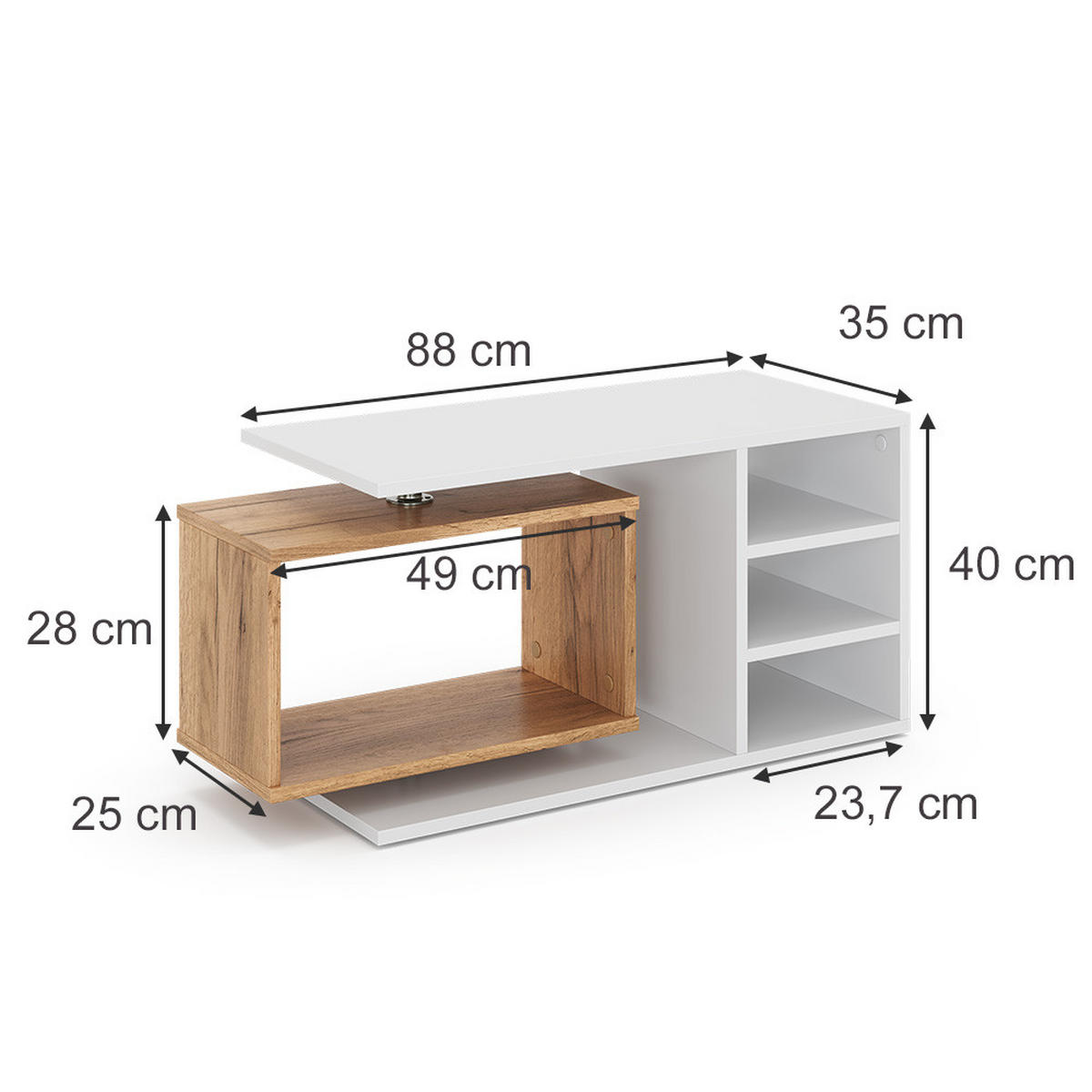 COUCHTISCH Rafi Weiß 88 x 35 cm - Eichefarben/Weiß, Holzwerkstoff (35/88/40cm) - Vicco