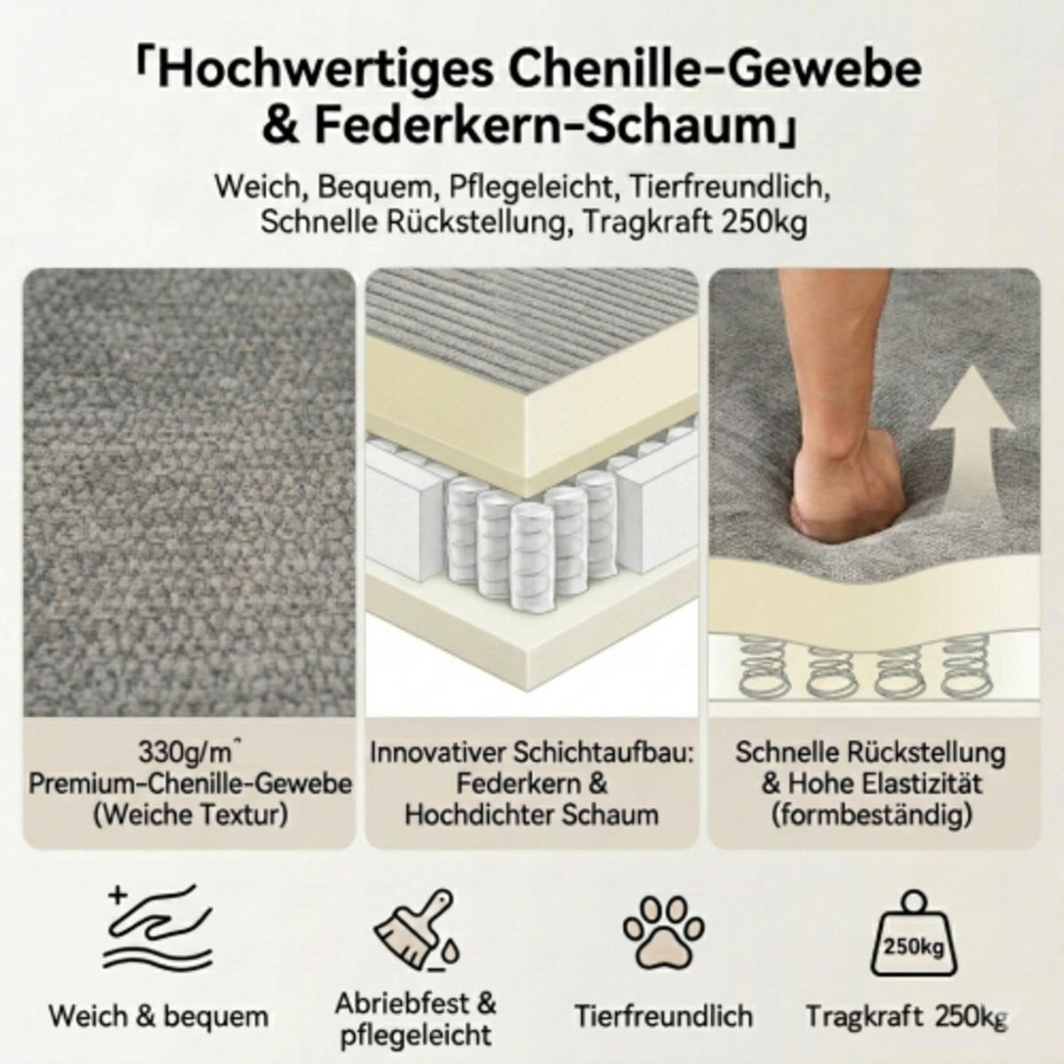 ECKSOFA aus Chenille mit modularem Design, grau - Grau, Textil (144/262cm) - Luhomfu