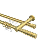 RUNDROHR-INNENLAUF-GARDINENSTANGEN-SET Platon Elanto 360 cm (geteilt in 2 x 180 cm), 2-läufig, 20 mm Ø Messing-Optik - Messingfarben, Metall (360cm) - INTERDECO