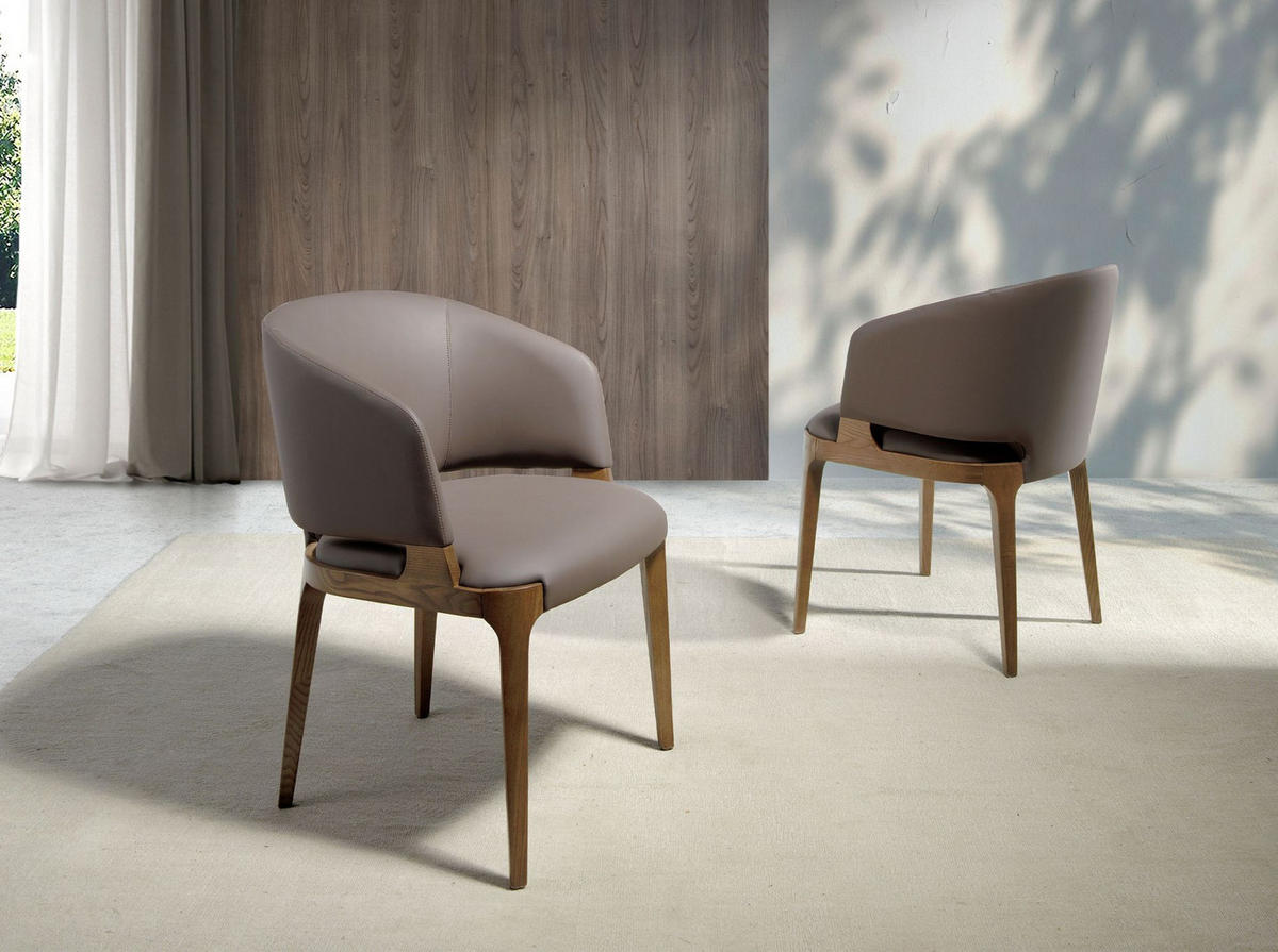 STUHL Nerzfarbener Öko-Leder 57/58/76 cm - Taupe/Fango, Leder/Holz (57/76/58cm) - ANGEL CERDA