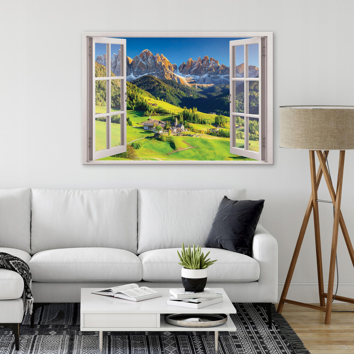 LEINWAND BILDER Fenster Berge Natur Wohnzimmer 100x70 - Multicolor, Holzwerkstoff (100/70cm) - Wallarena