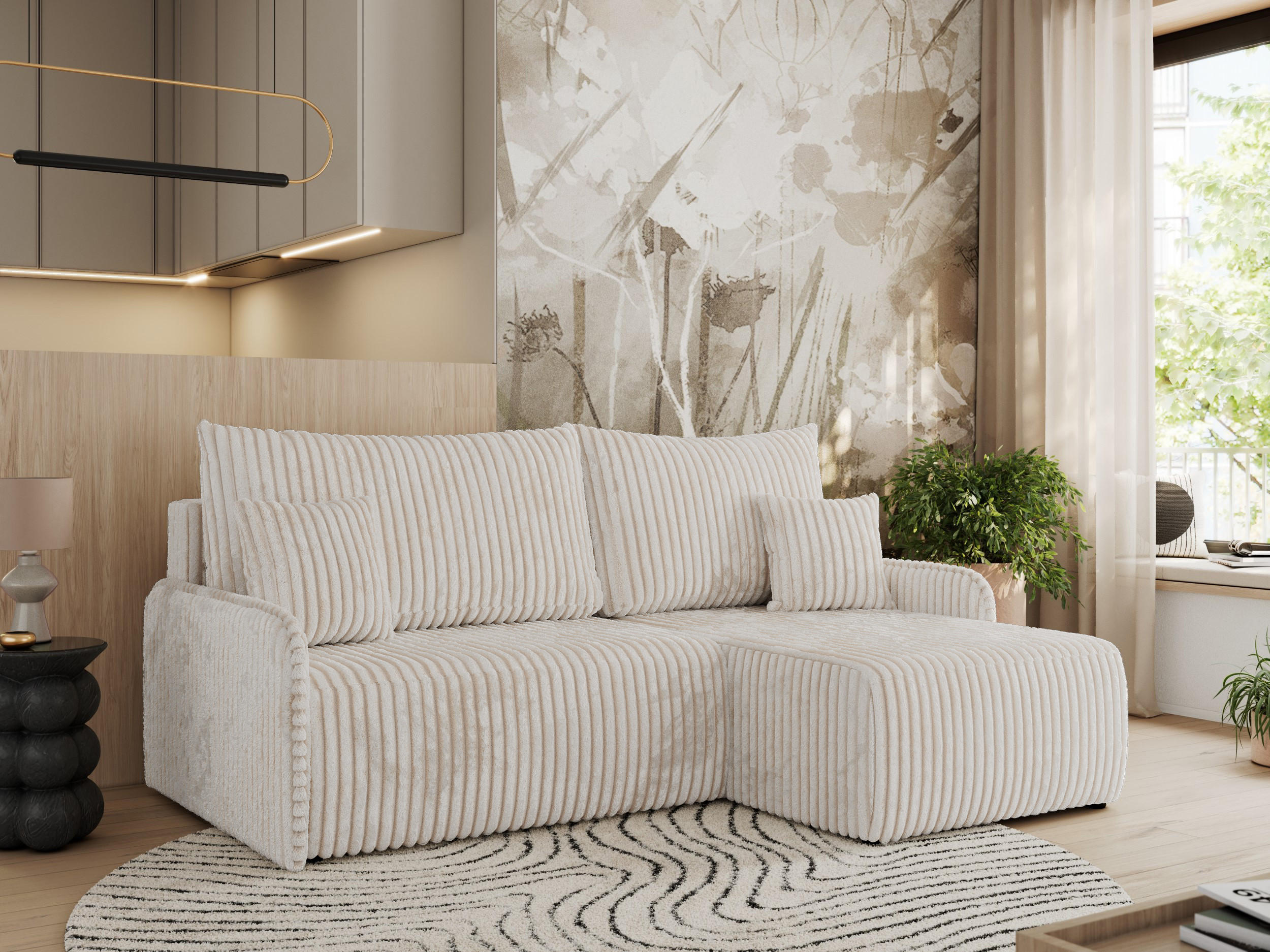 ECKSCHLAFSOFA ARPA L Creme Cord - rechts - Creme/Schwarz, Kunststoff/Textil (150/198cm) - MKS