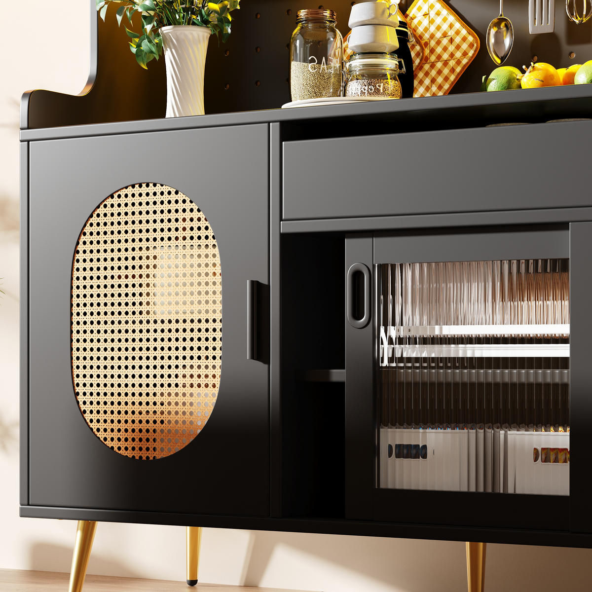 BUFFETSCHRANK Country Schwarz Braun 145/39/171 cm - Schwarz, Holz (145/171/39cm) - PANGIVO