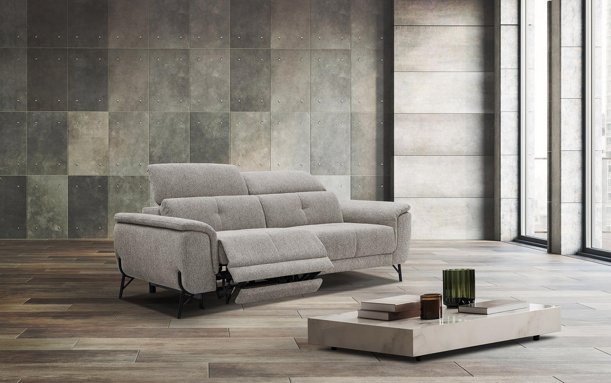 SOFA AVENA 3-Sitzer mit 2 Relaxfunktionen, taupe - Taupe, Holzwerkstoff/Textil (204/80/108cm) - Courtois Laville