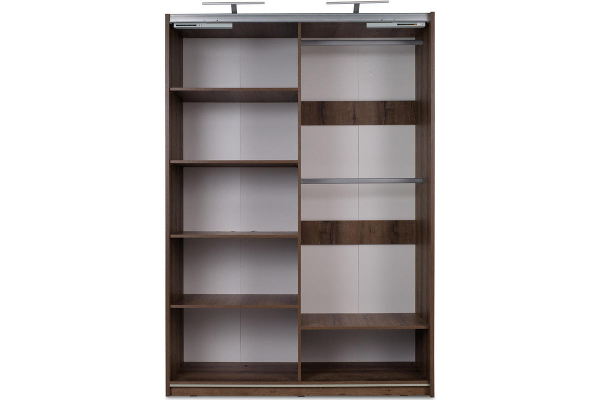 SCHIEBETÜRENSCHRANK MERO mit Kleiderstangen und Einlegeböden, Dunkelbraun - Dunkelbraun, Holzwerkstoff (150/215/69cm) - KONSIMO®