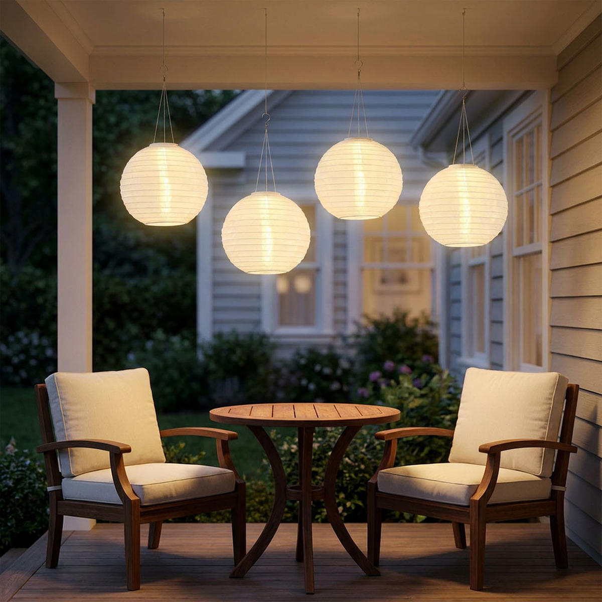 LED AUSSENHÄNGELEUCHTE Lampion Weiß 4er Set - Weiß, Metall (30/30/55cm) - Globo Lighting