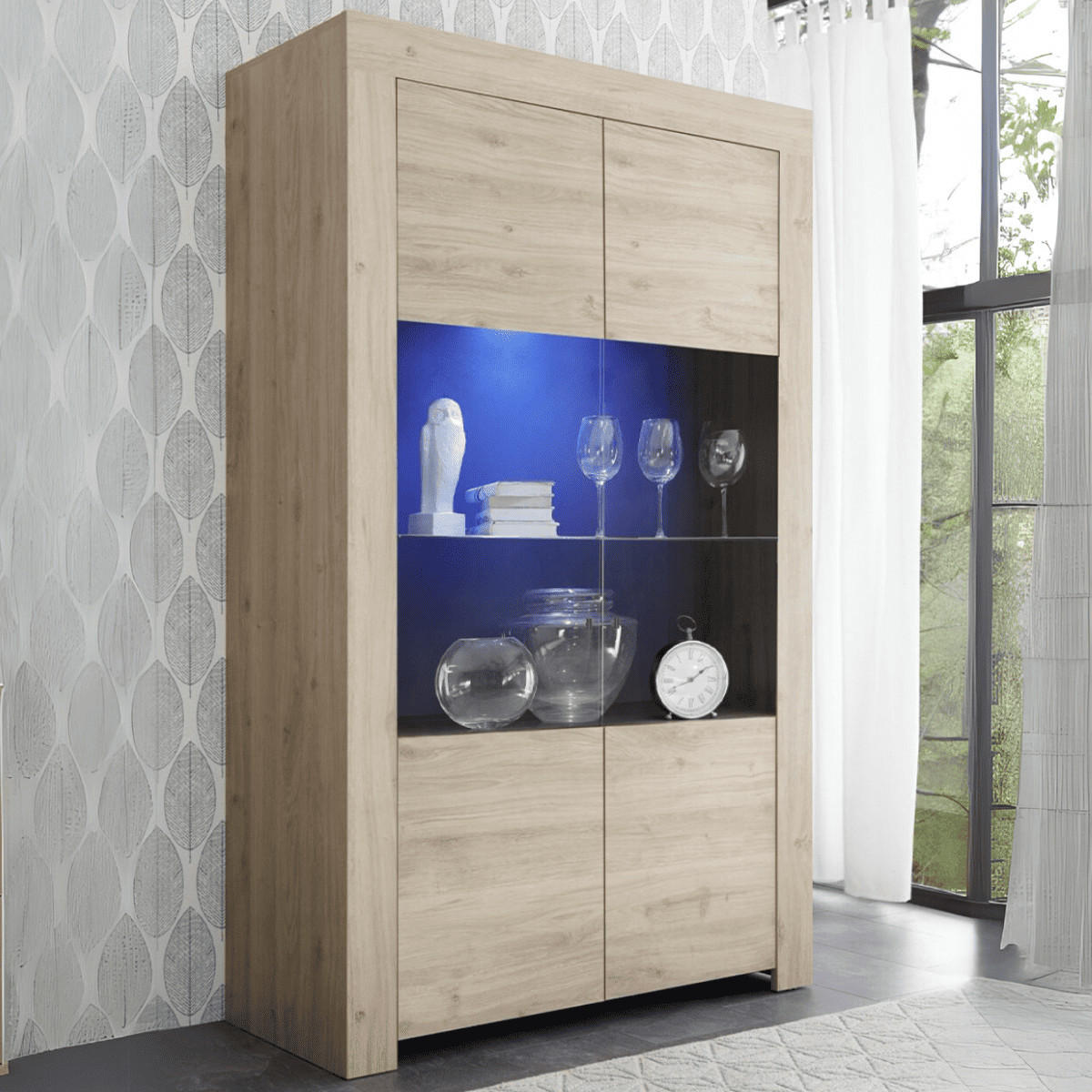 GESCHIRRSCHRANK mit 2 Glastüren ohne Beleuchtung H186 cm - Firenze - Eichefarben, Holzwerkstoff (42/186/110cm) - Calicosy