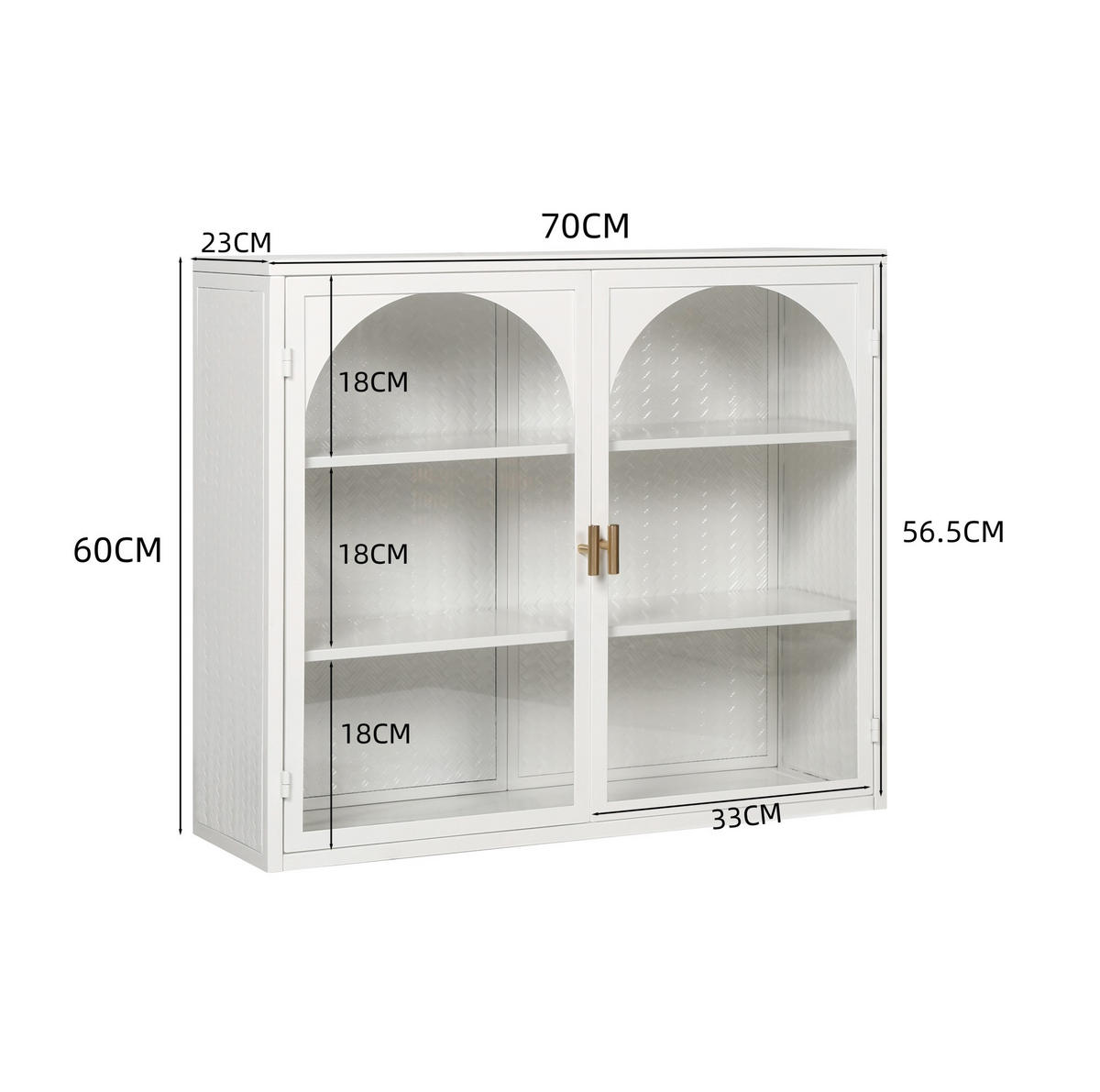 KÜCHENOBERSCHRANK 60/23/70 cm aus Metall und Sicherheitsglas mit Flechtmuster Weiß - Weiß, Holzwerkstoff (70/60/23cm) - Modenvie