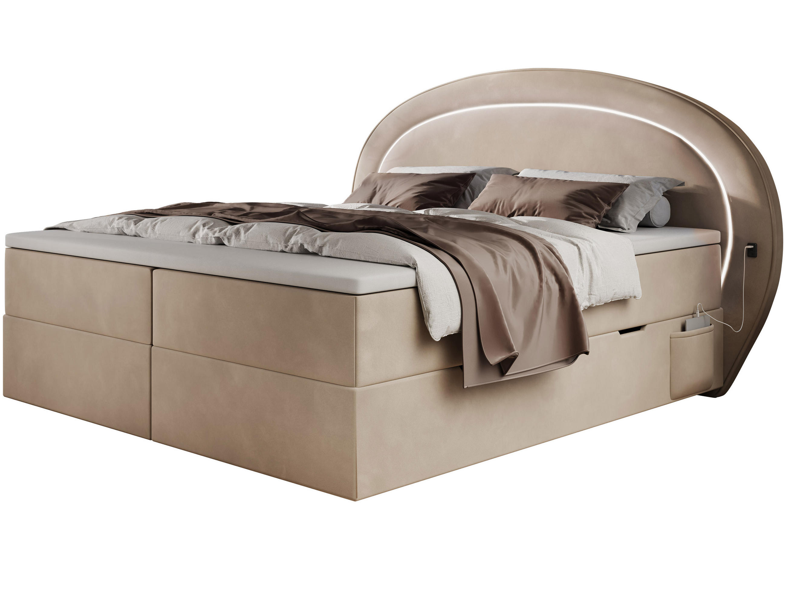 BOXBETT Nova 1 beige 180/200 cm mit LED H3 - Beige, Textil (180/200cm) - wonello