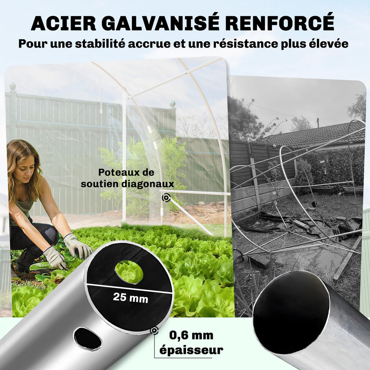 GEWÄCHSHAUS DE-12061 mit 2 Rolltüren & PE-Bache 150 g/m² Transparent - Transparent, Metall (296/199/597cm) - ComfortXL