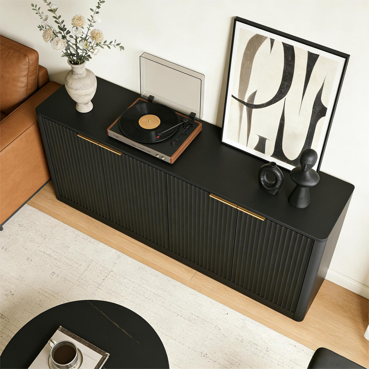 SIDEBOARD 150/40/70,5 cm schwarz aus MDF mit 4 Türen - Schwarz, Holzwerkstoff (150/70.5/40cm) - OKWISH