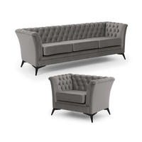 SITZGARNITUR 3+1 Chesterfield Whitby Grau Samt mit schwarzen Füßen - Schwarz/Grau, Holz/Textil (237/78/82cm) - S-Style Möbel