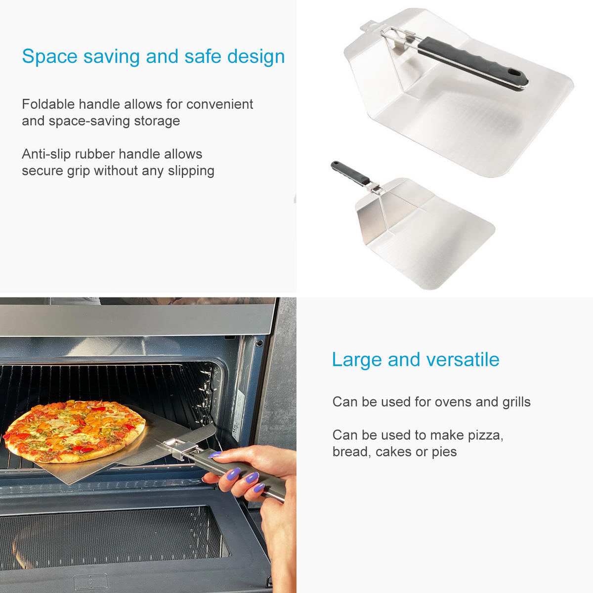PIZZASCHAUFEL faltbar 54 x 25.5 x 5 cm - Silberfarben, Metall (24.5/6.5/53.5cm) - Intirilife