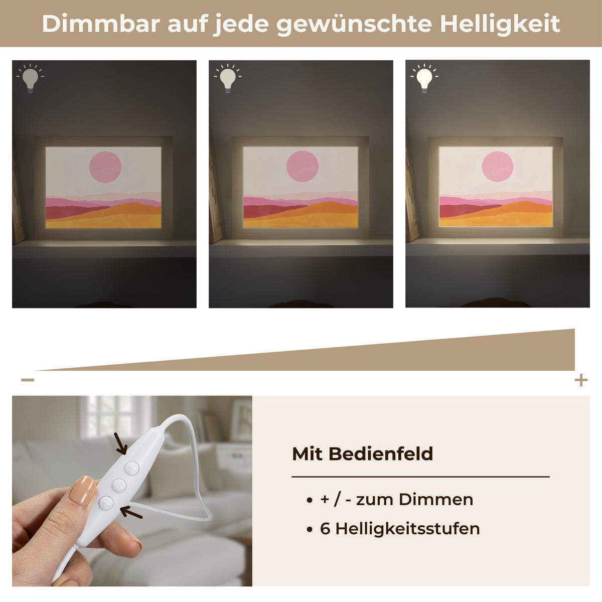 TISCHLEUCHTE Hügel - Orange - Sonne - Abstrakt 20x15 cm - Chromfarben, Holzwerkstoff (8/20/15cm) - OnlyWow