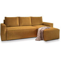 ECKSOFA POTARO Gelb Kordstoff mit Schlaffunktion - Gelb, Holz (232/140cm) - MASSENO