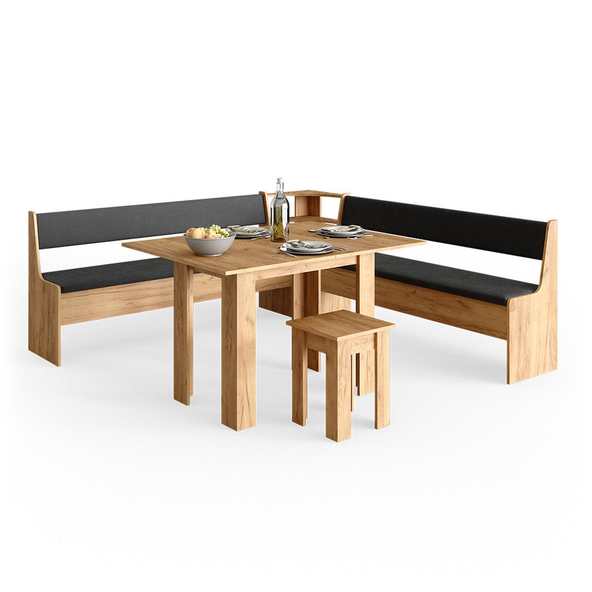 ECKBANKGRUPPE Roman Goldkraft Eiche 210 x 41.5 cm mit Tisch - Honigeiche/Anthrazit, Holzwerkstoff (210/80/210cm) - Vicco