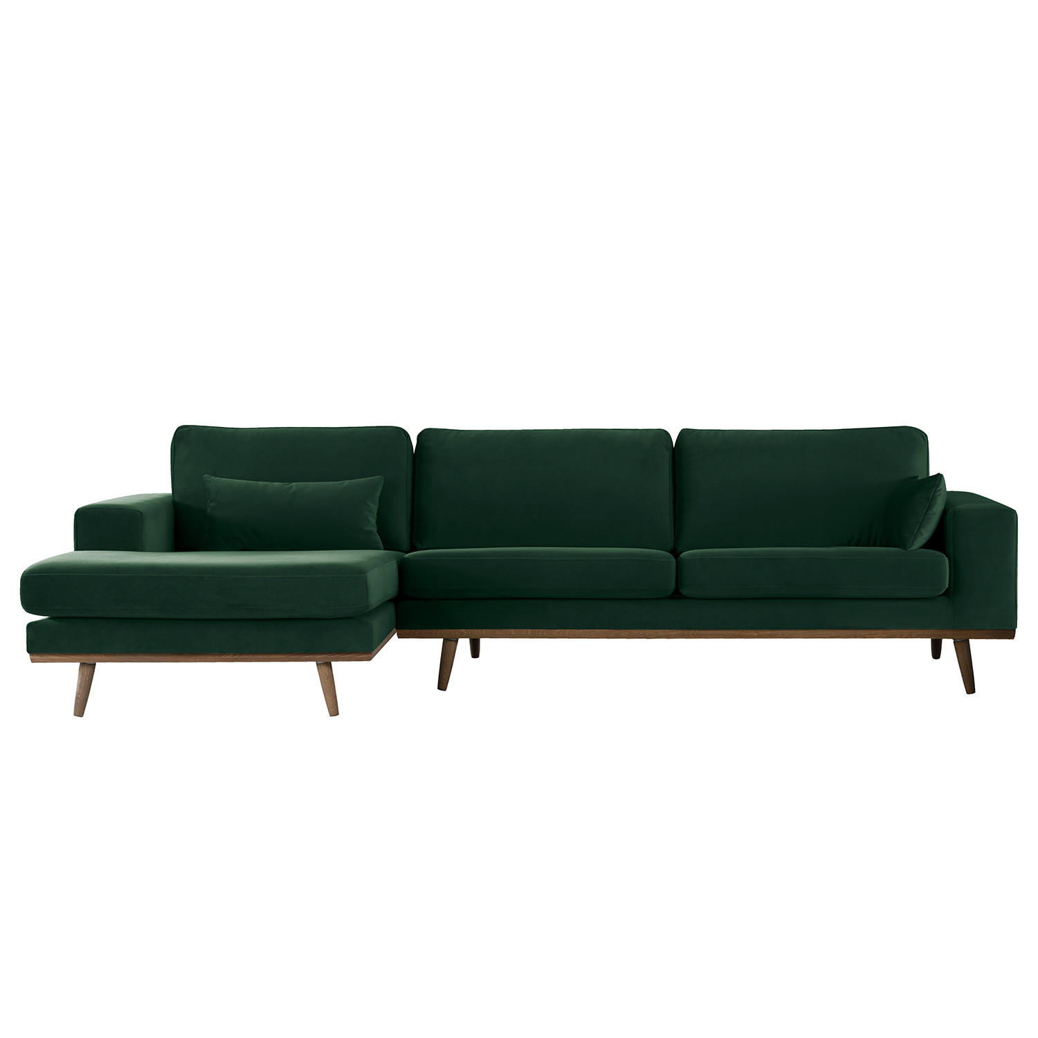 ECKSOFA mit Longchair - Eichefarben/Grün, Eichenholz/Textil (281/153cm) - home24