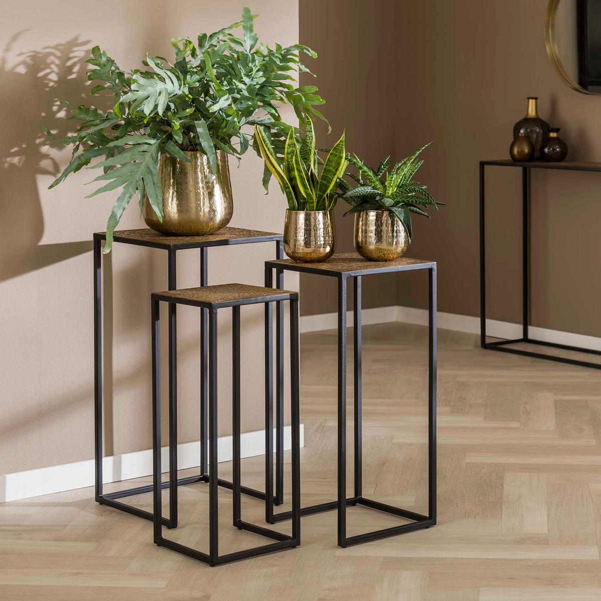 BLUMENSÄULE Eisengrau 35/35/70 cm 3er-Set - Grau, Metall (35/35/70cm) - Hoyz Collection