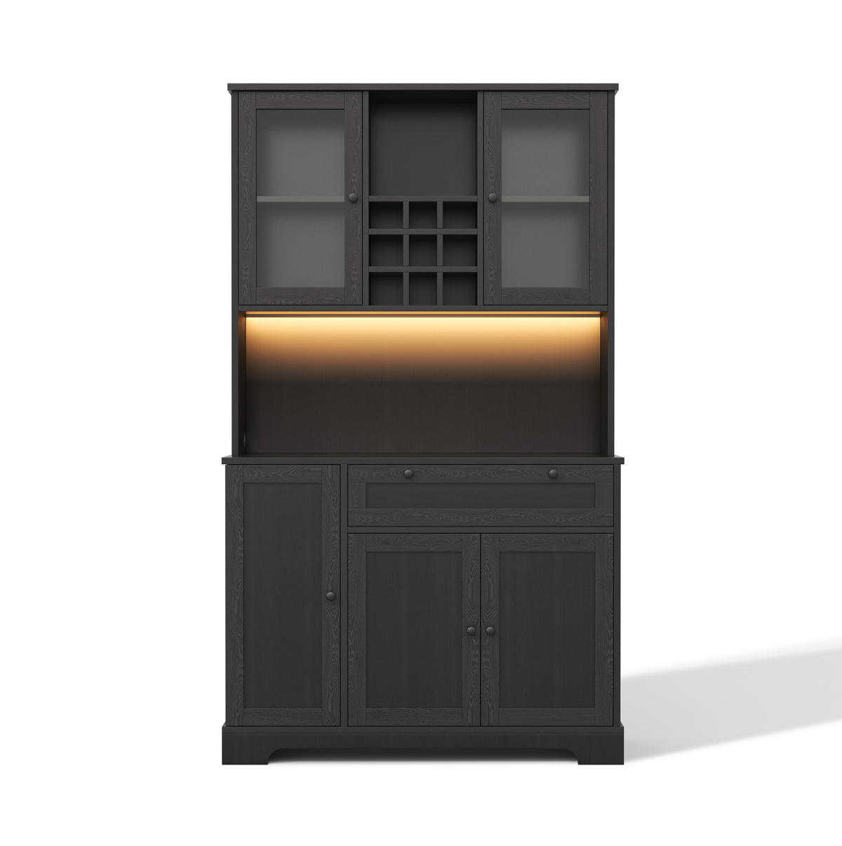 BUFFET mit Glastüren 105/40/180 cm in Schwarz – mit Schublade & großer Arbeitsfläche - Schwarz, Holzwerkstoff (105/180/40cm) - BEAOK