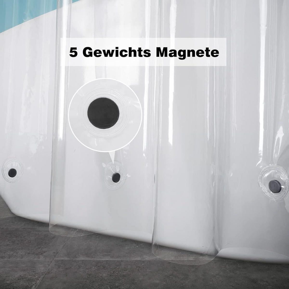 DUSCHVORHANG Transparent 180 x 220 cm Wasserdicht mit Magneten - Transparent, Kunststoff (180/220cm)