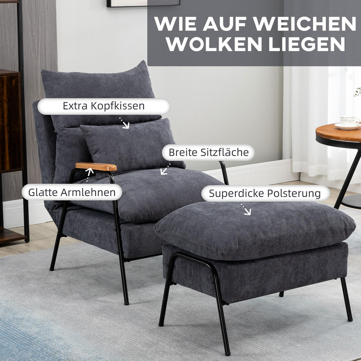 RELAXSESSELSET Grau - Grau, Metall (91.5/88/68cm) - HOMCOM