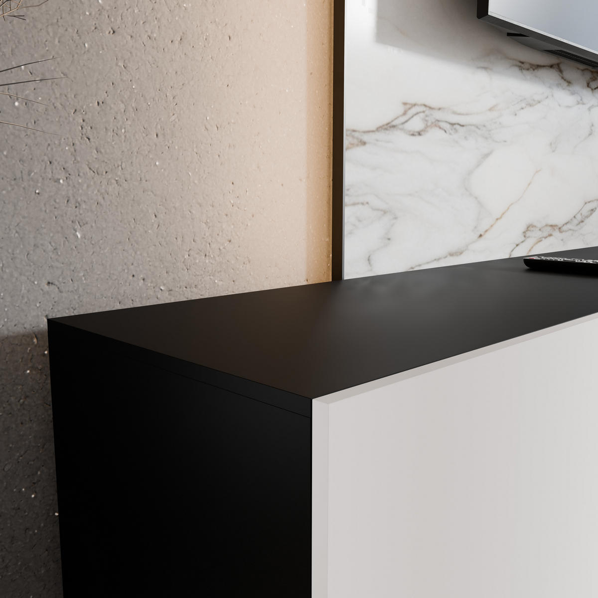 TV-SCHRANK Leo 200 cm (2x100) viertürig, schwarz, weiß - Schwarz/Weiß, Kunststoff (200/40/41cm) - Margaret Hadas24