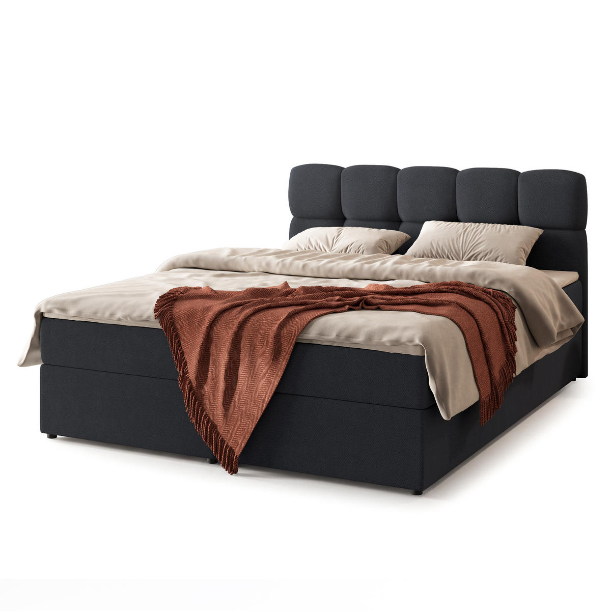 BOXBETT MERU 160x200 cm mit Matratze und Topper - Schwarz - Schwarz, Holz (160/200cm) - MASSENO
