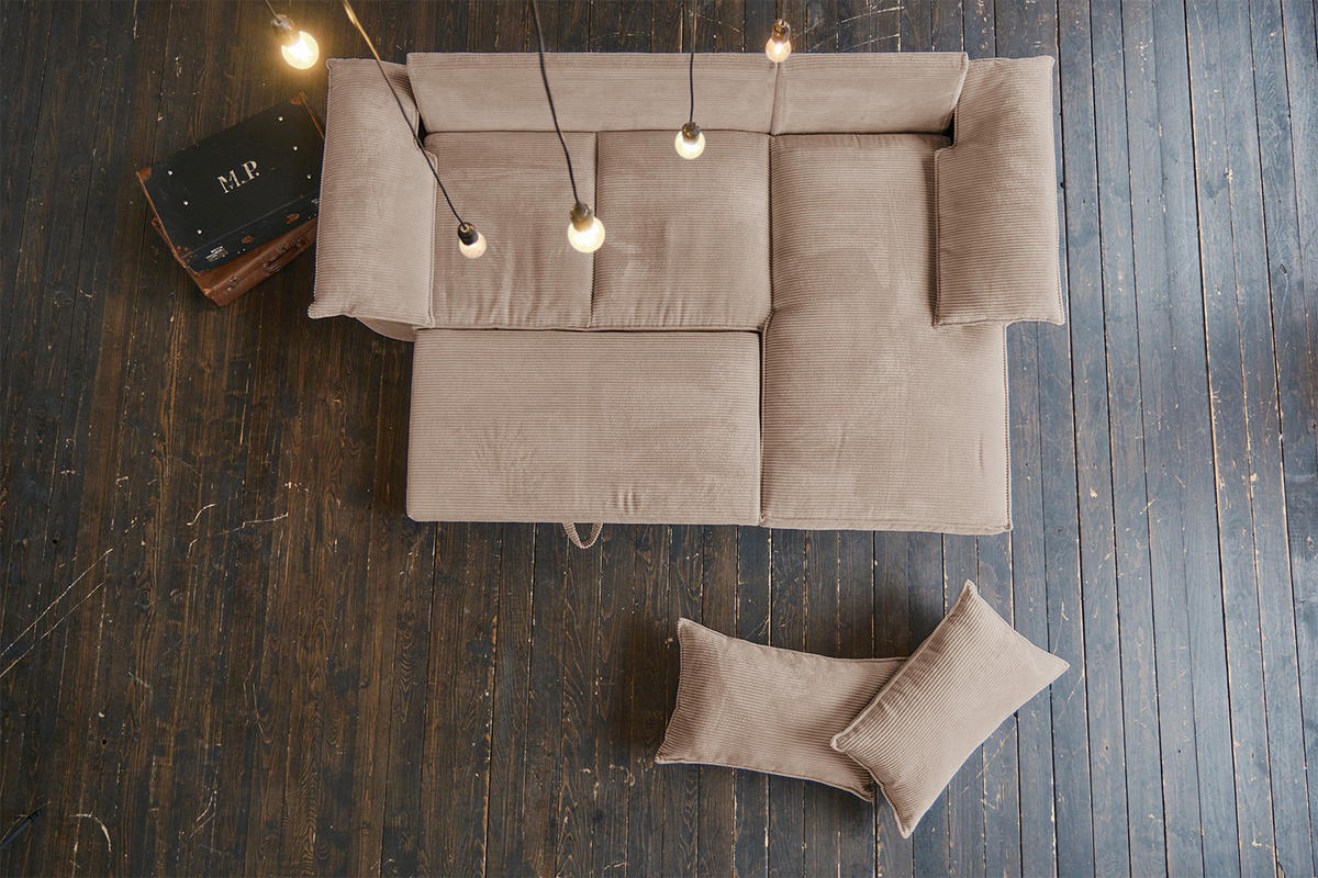 ECKSOFA DAMETO Braun Cord - Dunkelbraun/Schwarz, Kunststoff/Textil (266/174cm) - KAWOLA