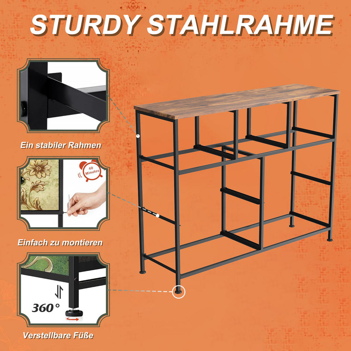 KOMMODE mit 7 Schubladen, Schminktisch mit Holzplatte, Metallgestell - Multicolor, Holz (30/78/100cm)