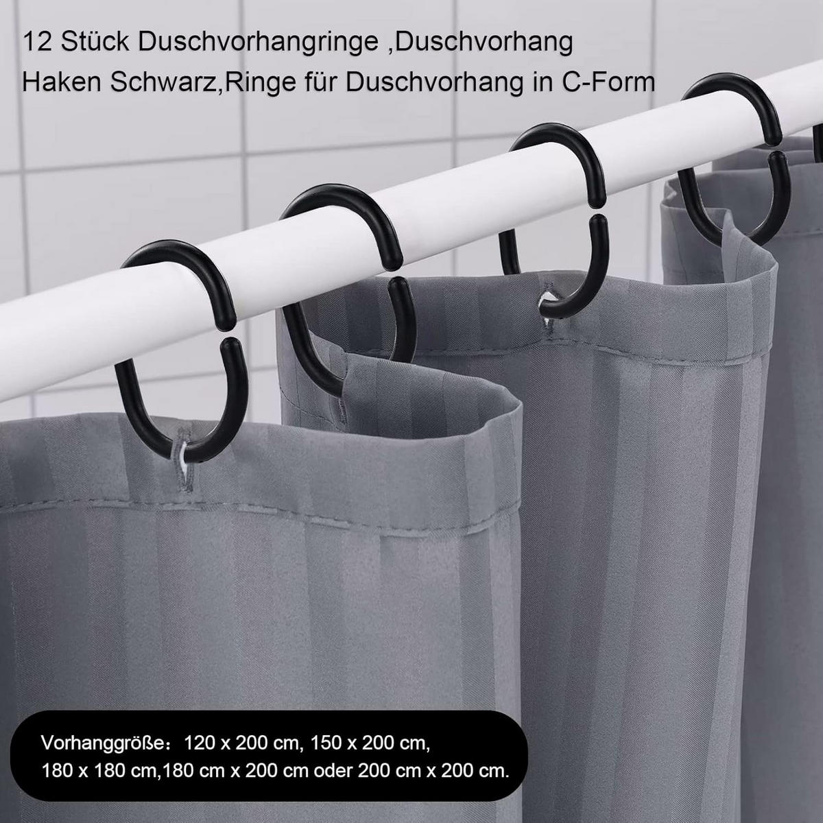 DUSCHVORHANGRINGE Schwarz Kunststoff resistent - Schwarz, Kunststoff (3.9/5.6cm) - MCBOSON
