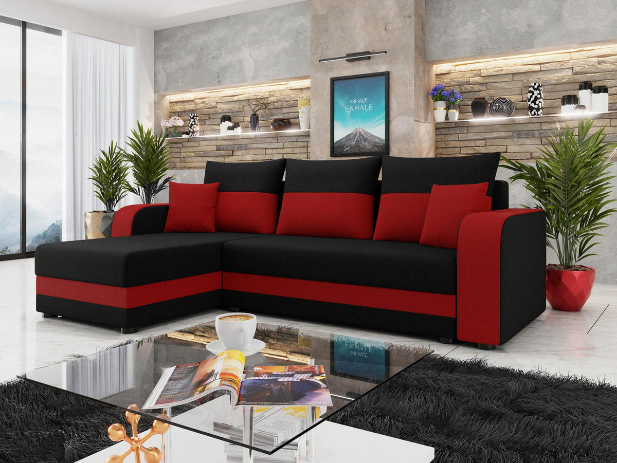 ECKSOFA Hewlet Bis - Rot/Schwarz, Holz/Kunststoff (237/139cm) - MIRJAN24