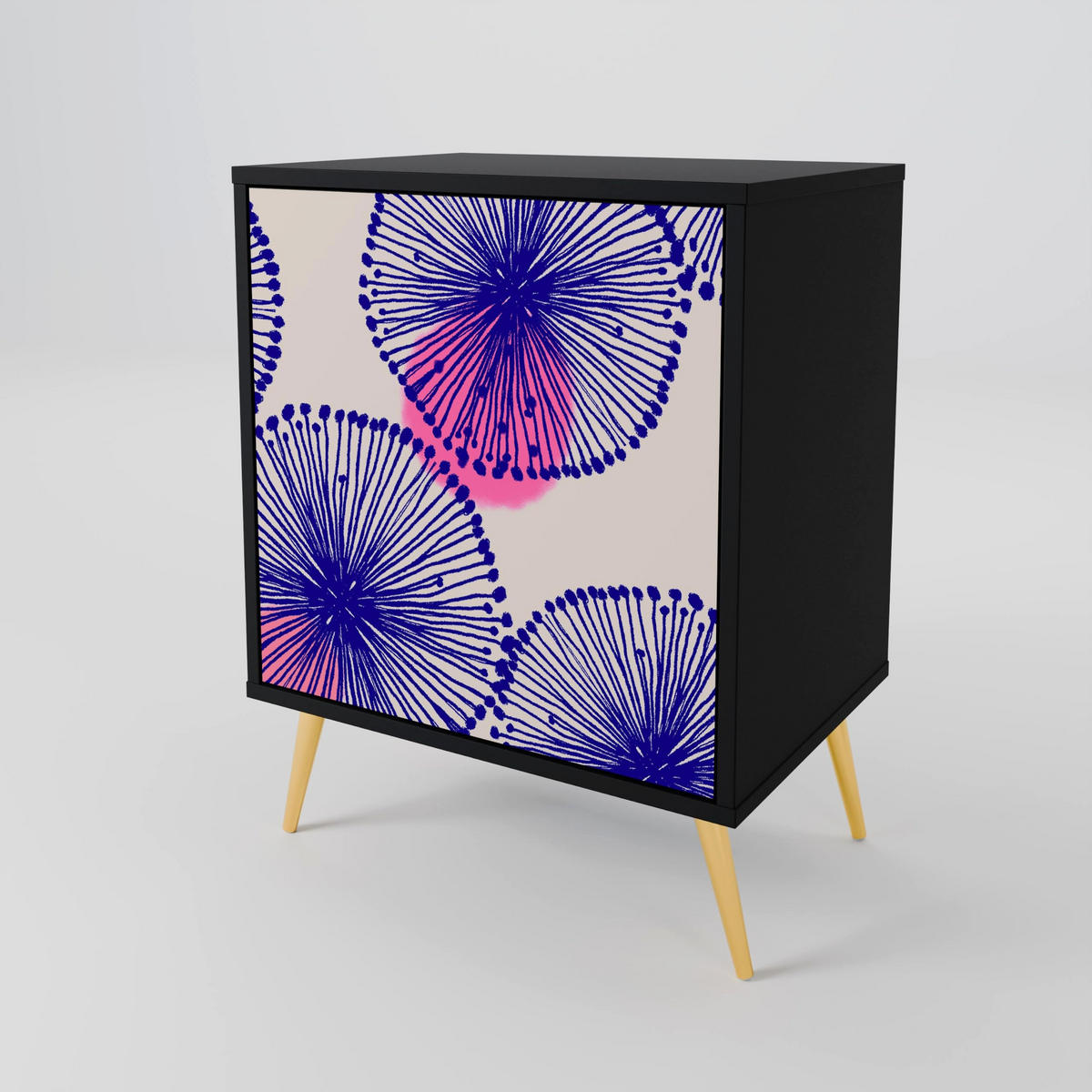 SIDEBOARD MAGIC NATURE, Schwarz, 57,5x42x67,5 cm, Schwarze Metall-Rahmenfüße - Multicolor/Schwarz, Holzwerkstoff/Metall (57.5/67.5/42cm) - SpaceRebels