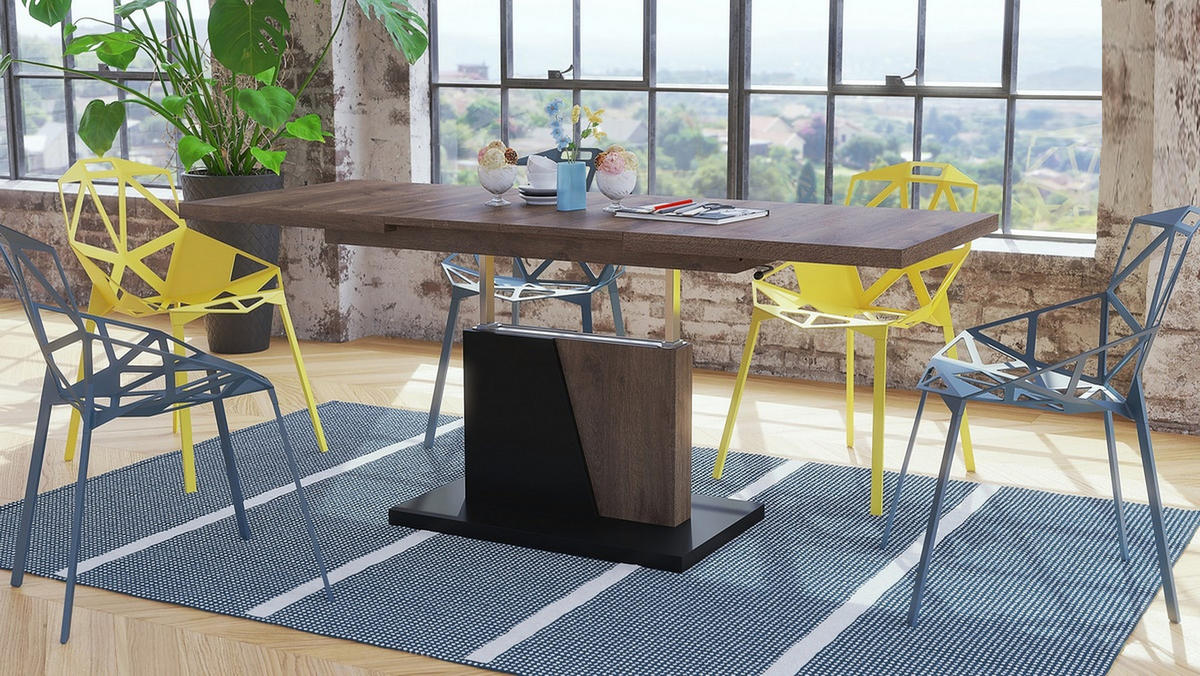 COUCHTISCH rechteckig Eiche dunkel - Schwarz ausziehbar höhenverstellbar - Eichefarben/Schwarz, Holzwerkstoff (70/120/60cm) - designimpex