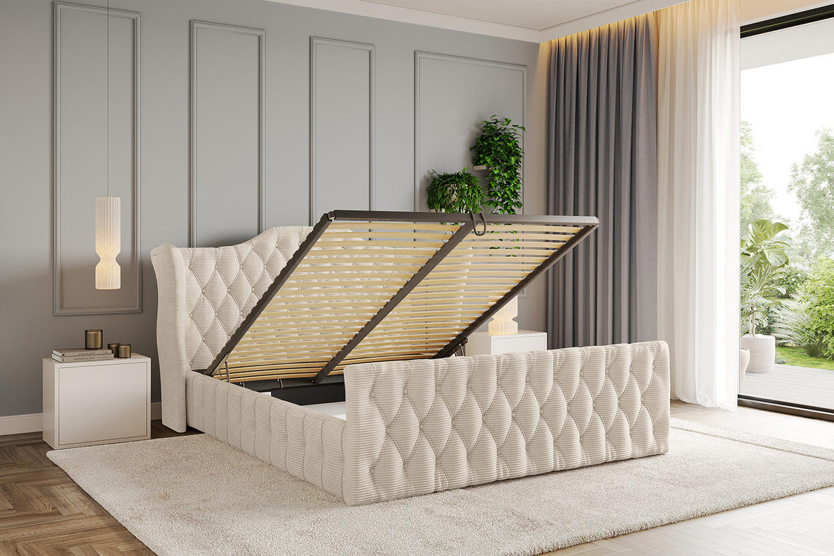 POLSTERBETT mit Bettkasten, Fußteil und Lattenrost, Boxbett mit Matratze H3/H4 - MODY-Z 180x200 Beige - Creme, Holzwerkstoff/Textil (180/200cm) - ALTDECOR