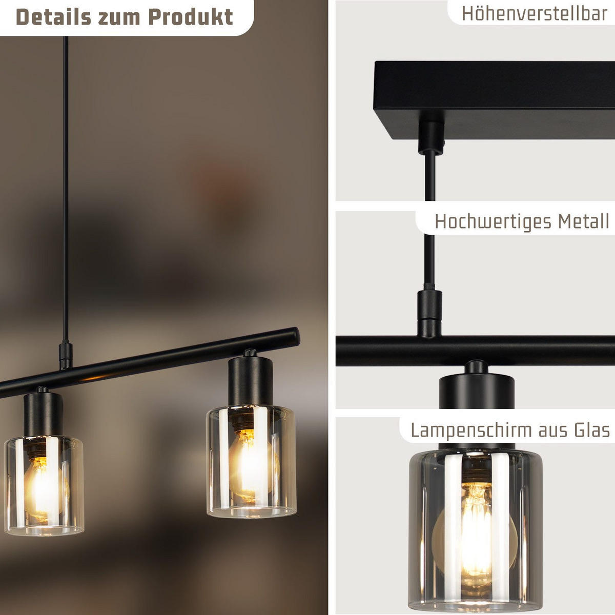 HÄNGELEUCHTE Martinetto 30/6/140 cm - Schwarz, Metall (6/30/140cm) - Nettlife