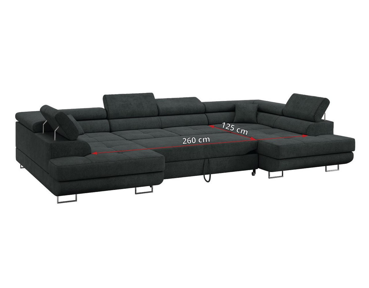 WOHNLANDSCHAFT GUSTAW U Dunkelgrau Struktur - Dunkelgrau/Silberfarben, Textil/Metall (340/55/205cm) - MKS