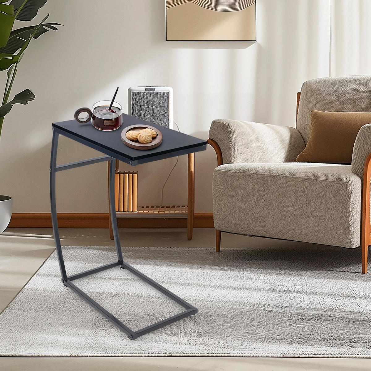 BEISTELLTISCH - Schwarz, Holzwerkstoff/Metall (25/47.5/58.5cm) - Relaxdays
