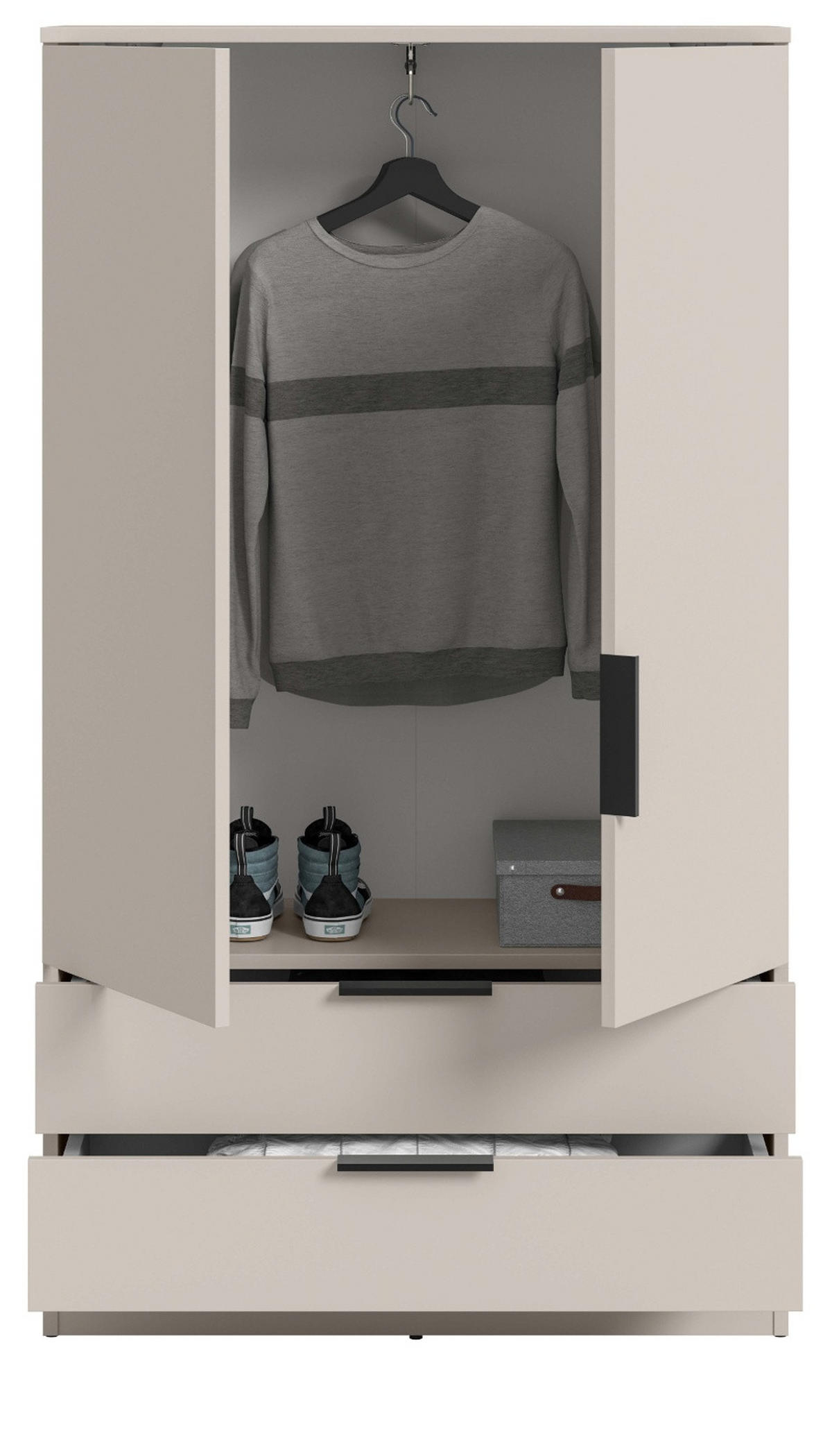 KLEIDERSCHRANK kaschmir 80 x 140 cm, Wäscheschrank 2-türig mit Einlegeböden - Kaschmir/Schwarz, Holzwerkstoff/Kunststoff (80/140/37cm) - Inn.Furn