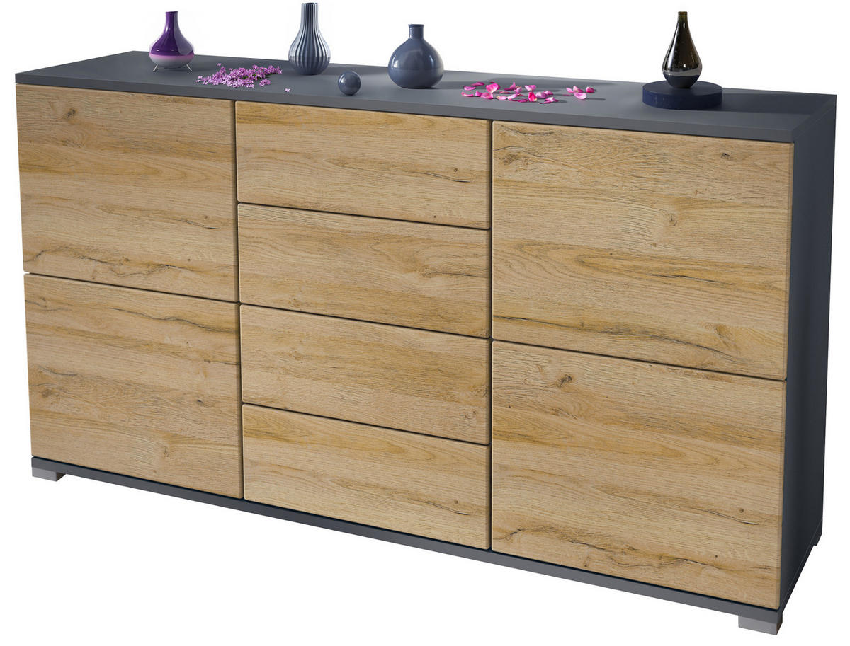 SIDEBOARD Rova Eiche Natur - Eichefarben, Holzwerkstoff (138.5/75.5/35cm) - Vladon