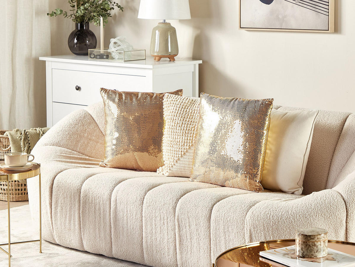 DEKOKISSEN 2er-Set Gold 45/45 cm Aster - Goldfarben, Textil (45/45cm) - Beliani
