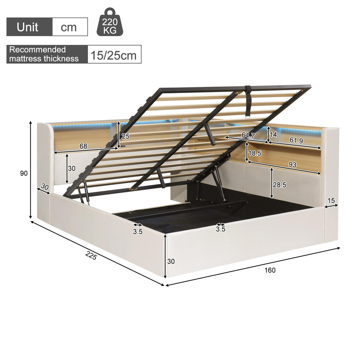 DAYBETT 140x200 cm Beige Samt mit LED und USB - Beige, Textil (140/200cm) - FLIEKS