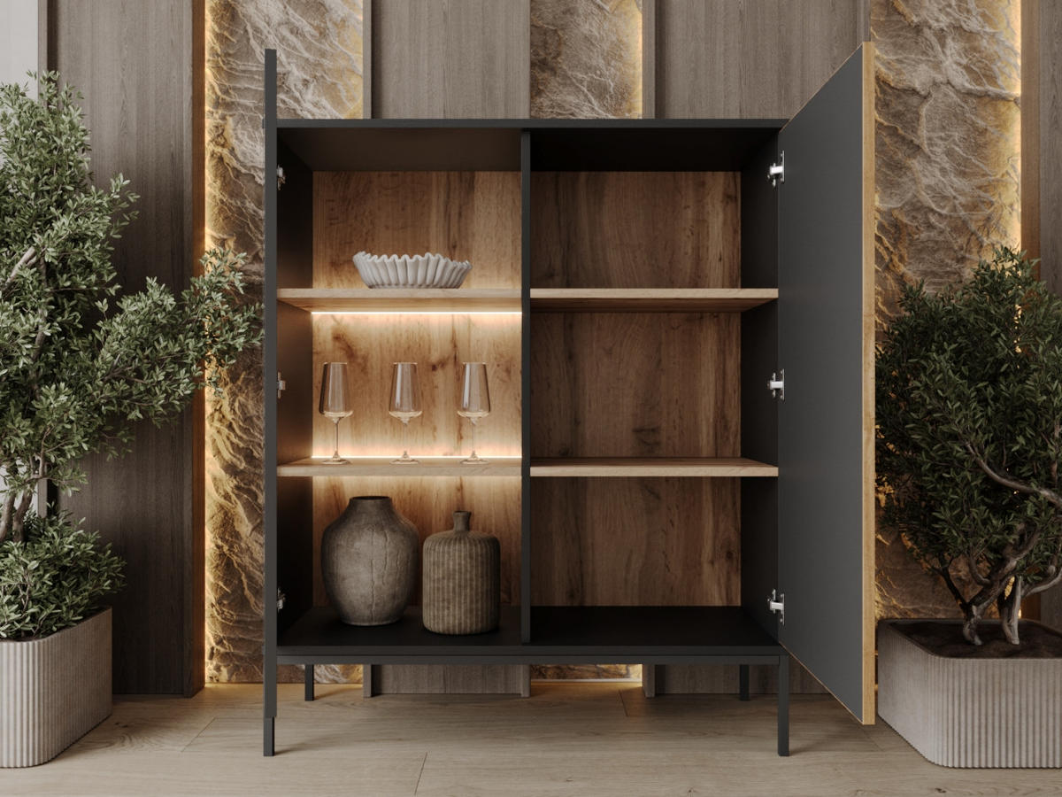 VITRINE Graphit, Wotan Eichefarben 104/126/39 cm Deo - Eiche Wotan/Schwarz, Glas/Holz (104/126/39cm) - Graingold