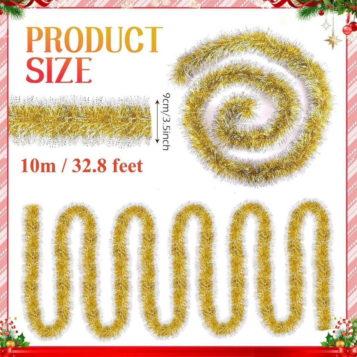 LAMETTA-GIRLANDE Gold mit Frostspitze 10 m - Multicolor, Metall (1000cm)
