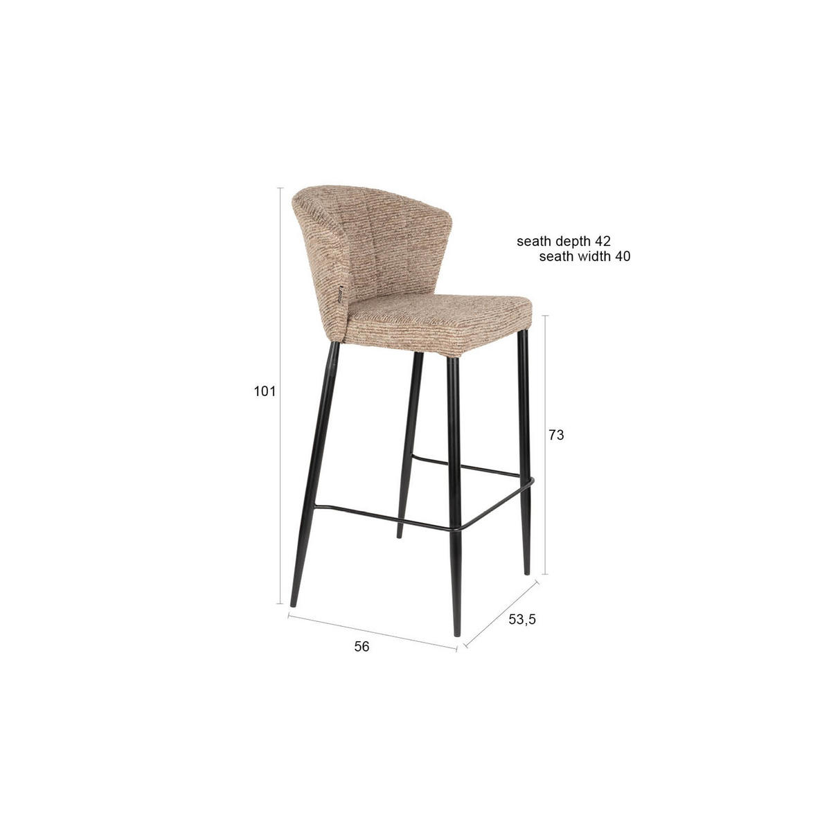 BARHOCKER Georgia Rückenlehne 73 cm Braun - 2 er Set - Braun, Holz (54/101/56cm) - Dutchbone