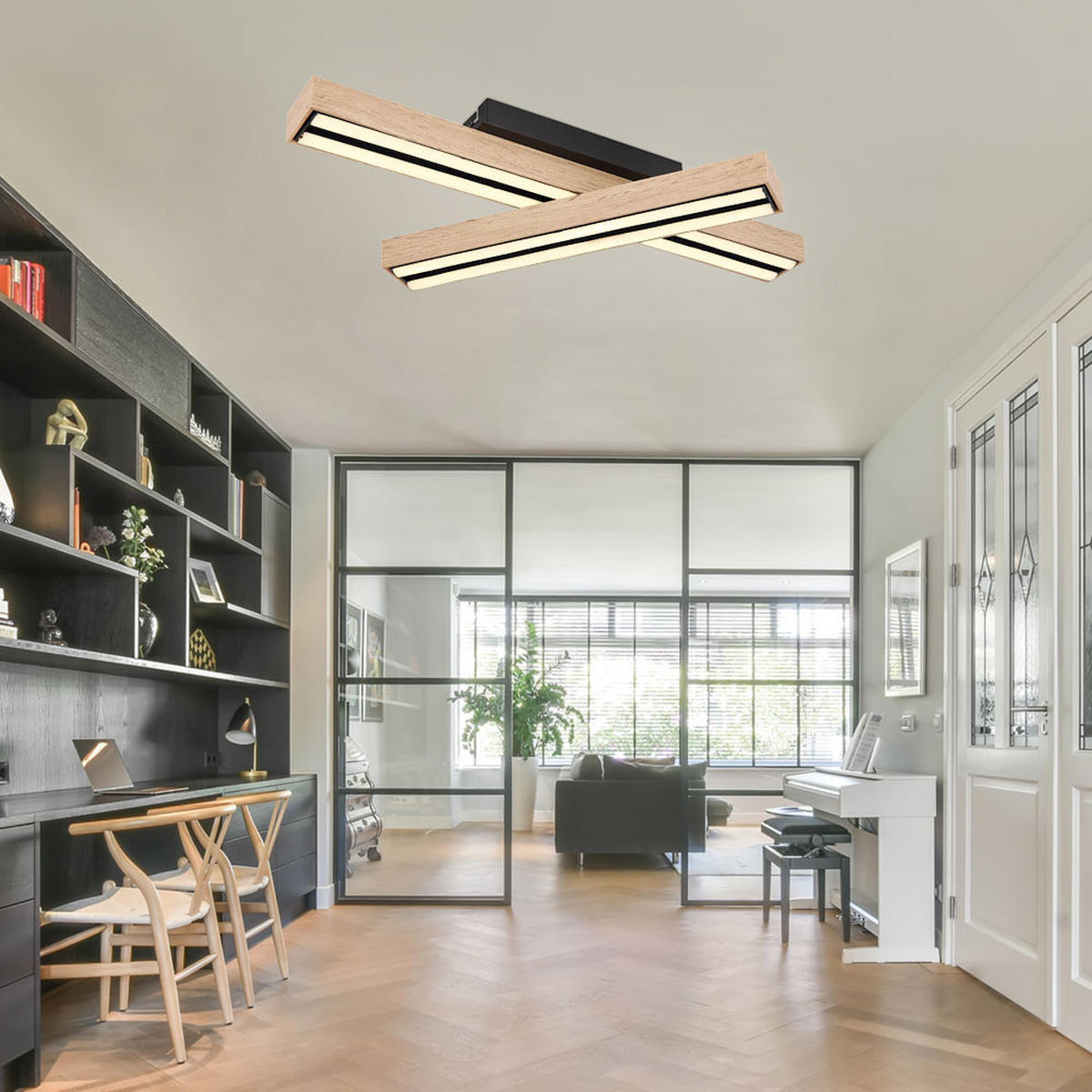 LED DECKENLEUCHTE Holzoptik Braun - Braun, Metall (51.5/36.5/11cm) - Globo Lighting